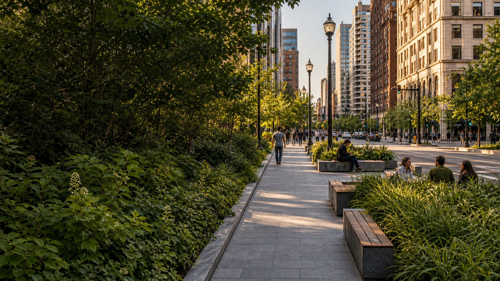 Public shade structure and walkway with integrated artwork