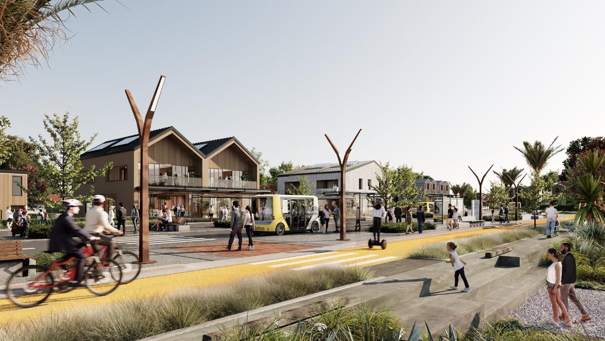 Town street with integrated public structure